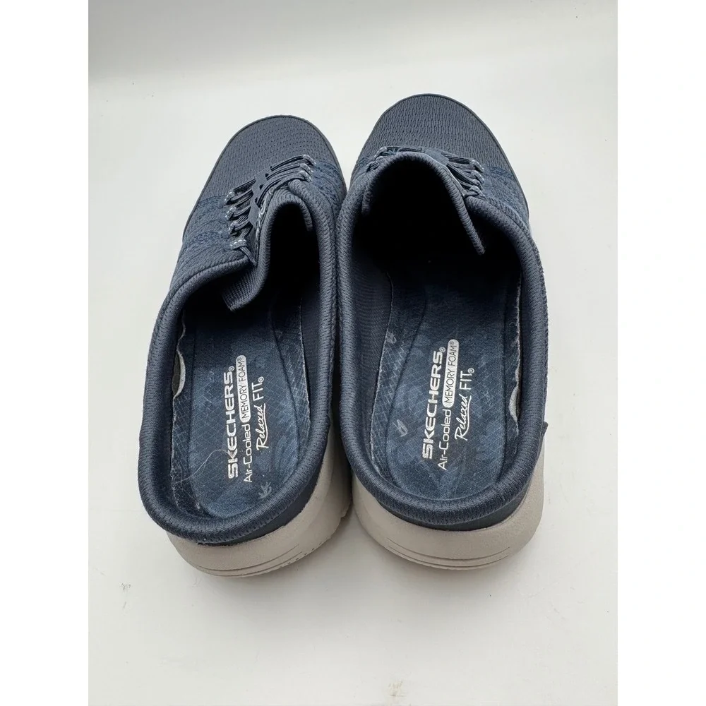 Skechers Relaxed Fit Navy Blue Mule Sneakers Air-Cooled Memory Foam 100860 8.5‎